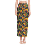 Bird Of Paradise Flower Pattern Print Side Slit Maxi Skirt