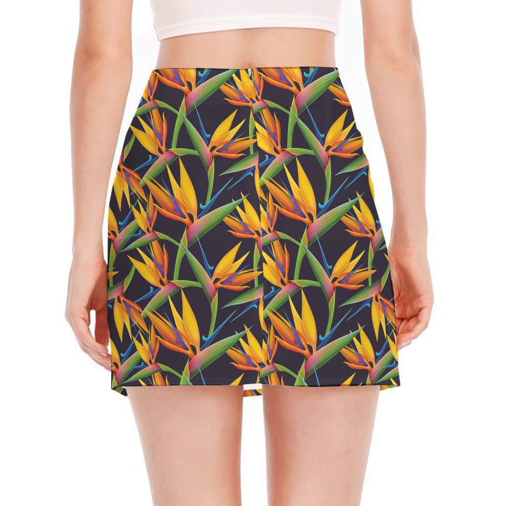 Bird Of Paradise Flower Pattern Print Side Slit Mini Skirt