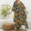 Bird Of Paradise Flower Pattern Print Silk V-Neck Kaftan Dress