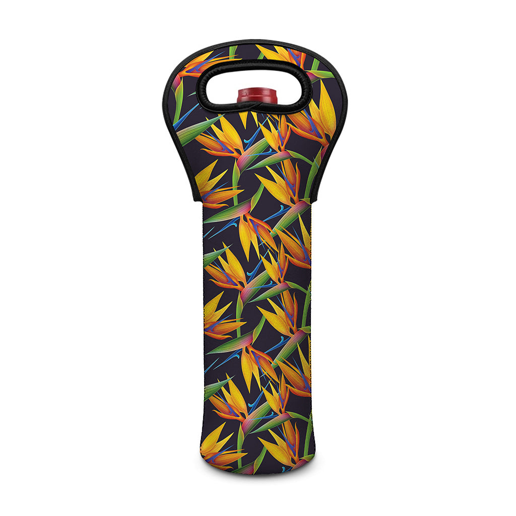 Bird Of Paradise Flower Pattern Print Single Neoprene Wine Tote