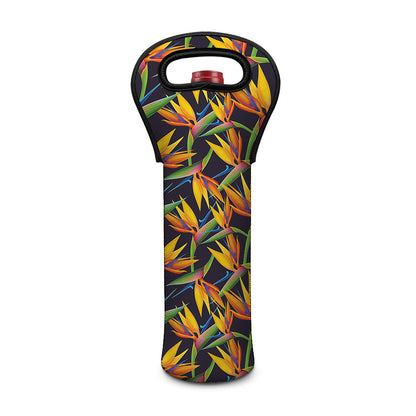 Bird Of Paradise Flower Pattern Print Single Neoprene Wine Tote