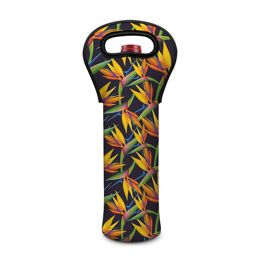 Bird Of Paradise Flower Pattern Print Single Neoprene Wine Tote