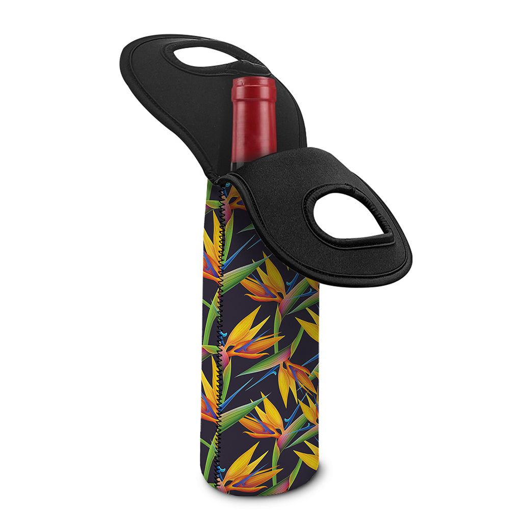 Bird Of Paradise Flower Pattern Print Single Neoprene Wine Tote