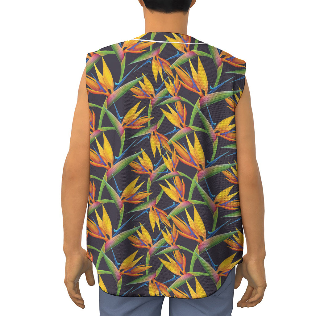 Bird Of Paradise Flower Pattern Print Sleeveless Baseball Jersey