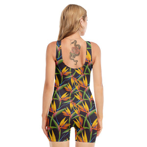 Bird Of Paradise Flower Pattern Print Sleeveless One Piece Swimsuit