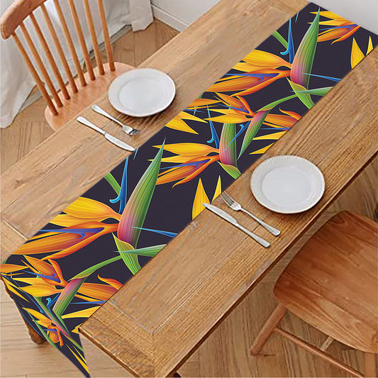 Bird Of Paradise Flower Pattern Print Table Runner