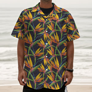 Bird Of Paradise Flower Pattern Print Textured Short Sleeve Shirt