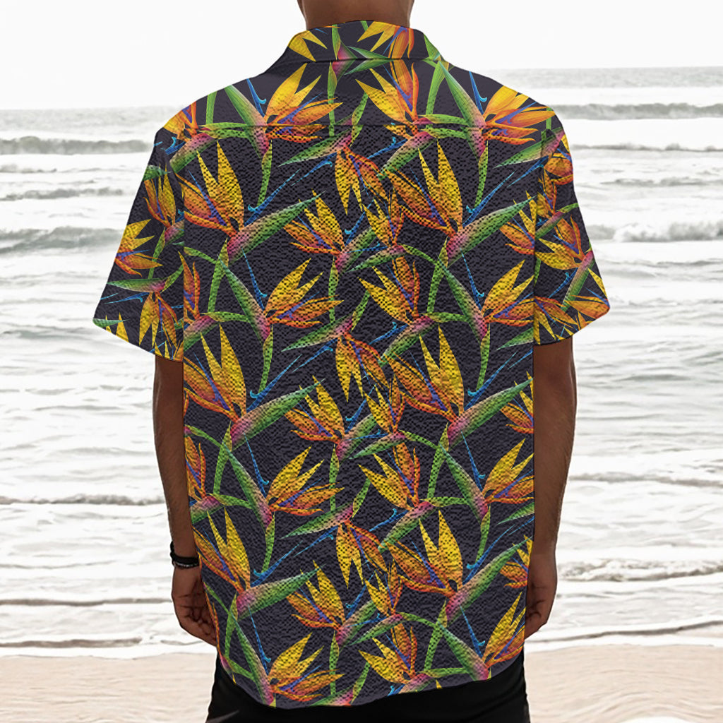 Bird Of Paradise Flower Pattern Print Textured Short Sleeve Shirt