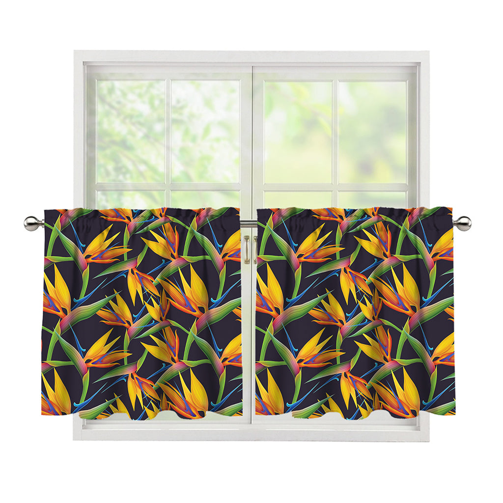 Bird Of Paradise Flower Pattern Print Tier Curtains