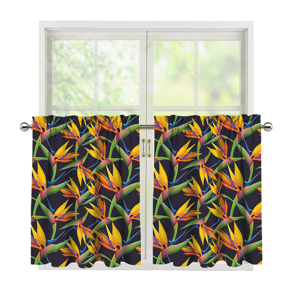 Bird Of Paradise Flower Pattern Print Tier Curtains