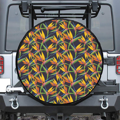 Bird Of Paradise Flower Pattern Print Tire Cover