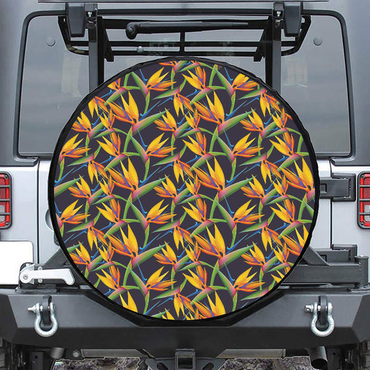 Bird Of Paradise Flower Pattern Print Tire Cover