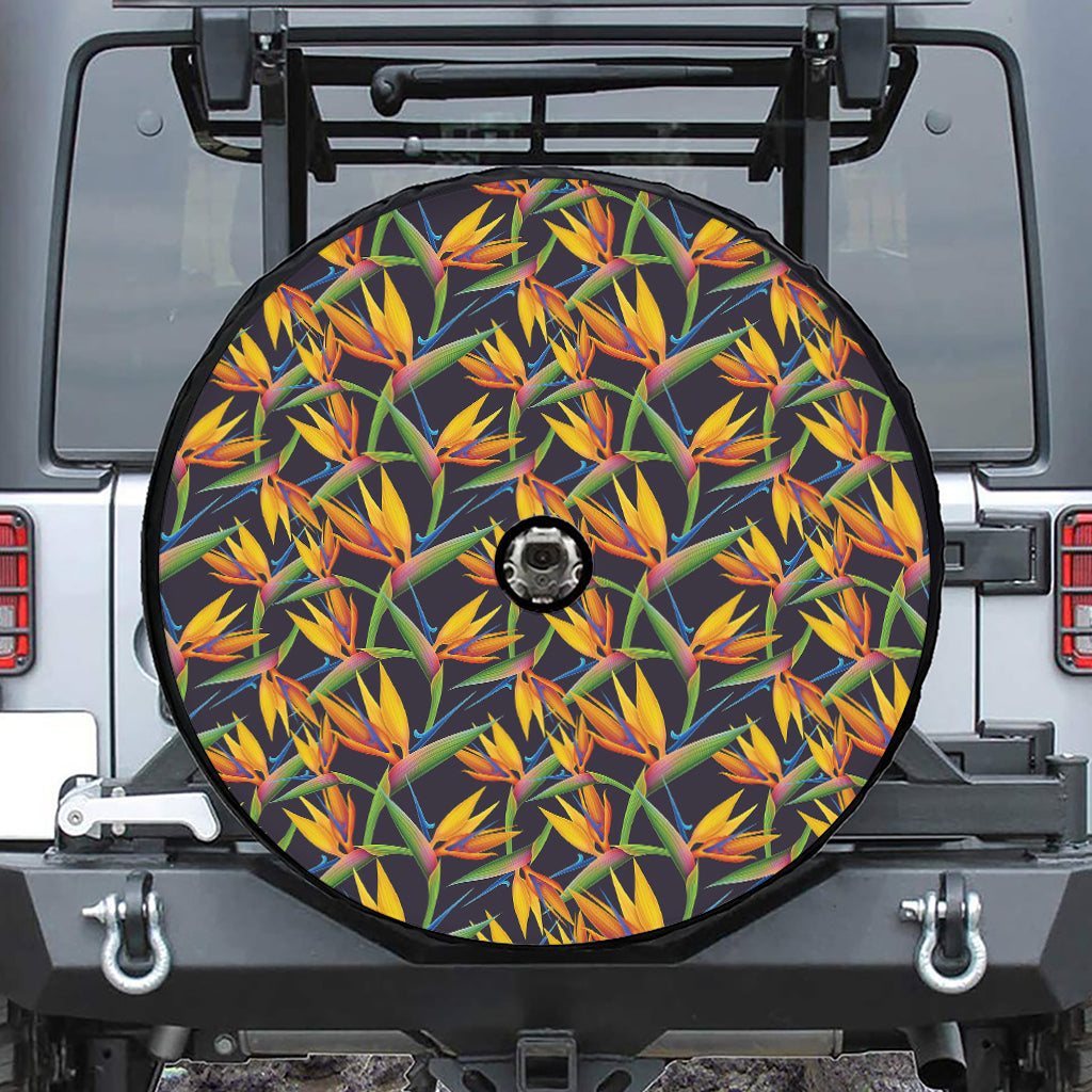 Bird Of Paradise Flower Pattern Print Tire Cover With Camera Hole