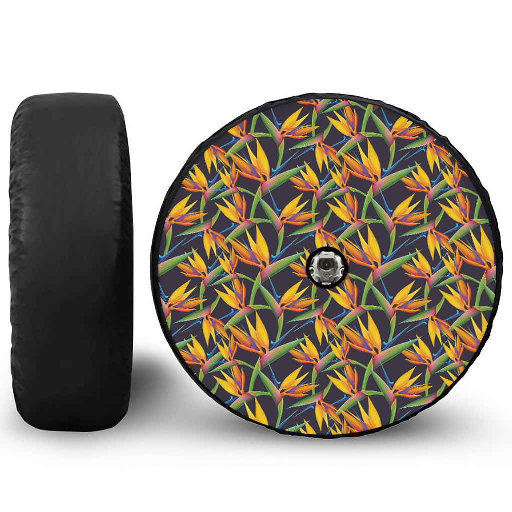Bird Of Paradise Flower Pattern Print Tire Cover With Camera Hole