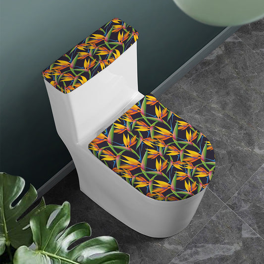 Bird Of Paradise Flower Pattern Print Toilet Lid And Tank Cover Set