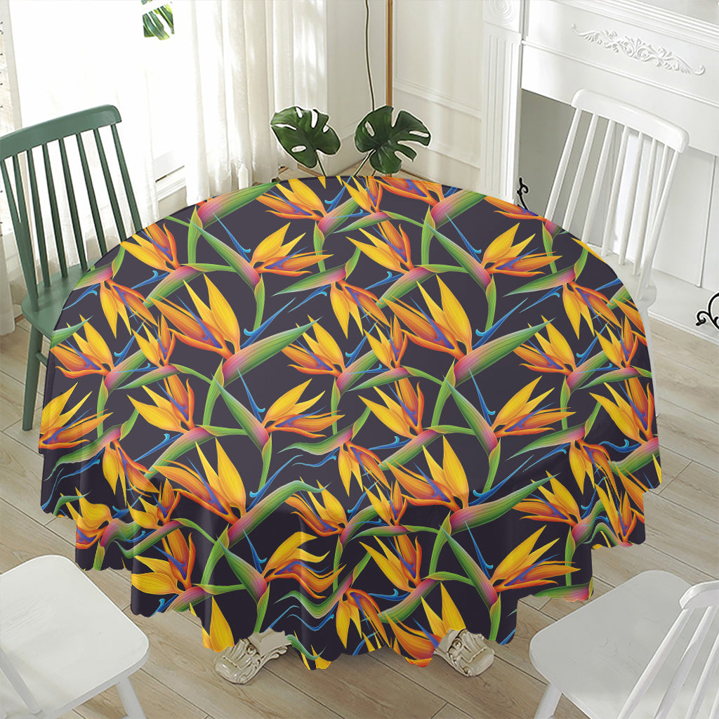 Bird Of Paradise Flower Pattern Print Waterproof Round Tablecloth