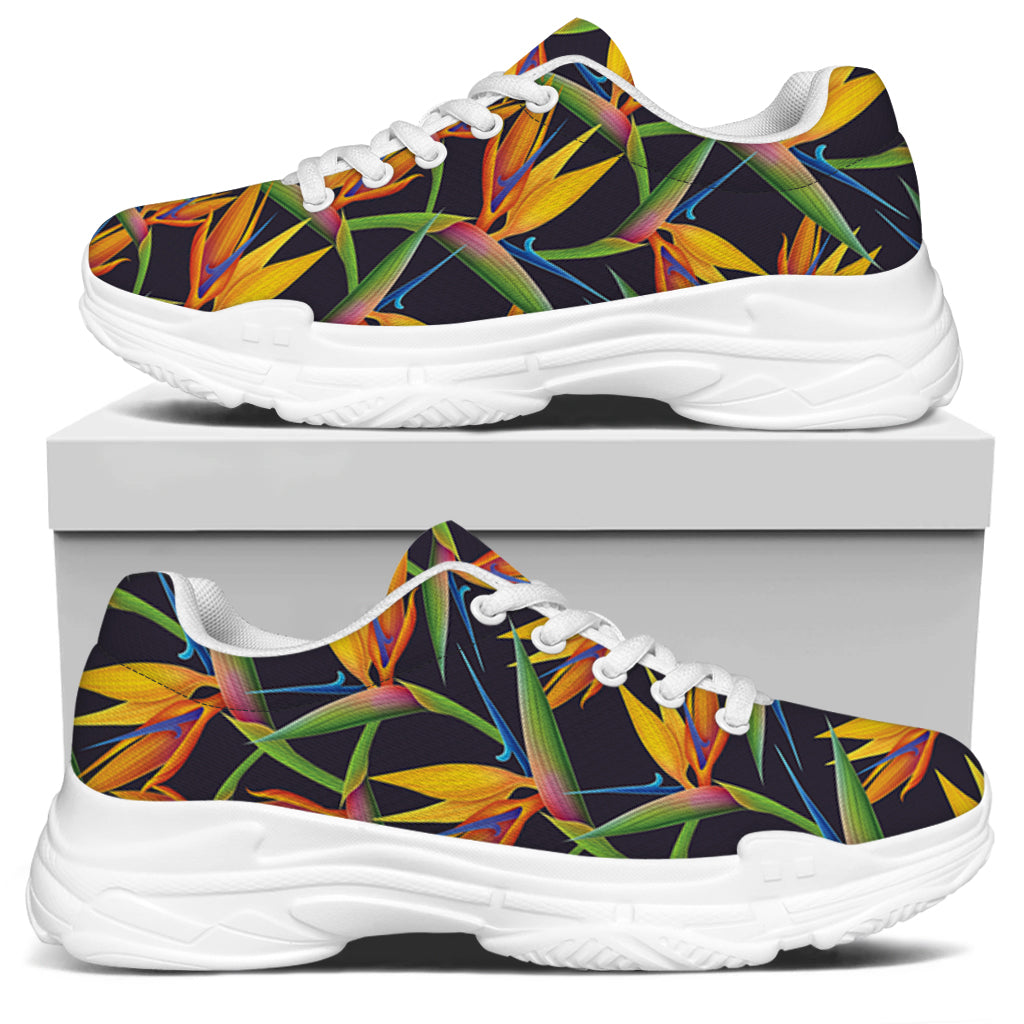 Bird Of Paradise Flower Pattern Print White Chunky Shoes