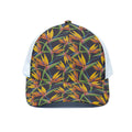 Bird Of Paradise Flower Pattern Print White Mesh Trucker Hat