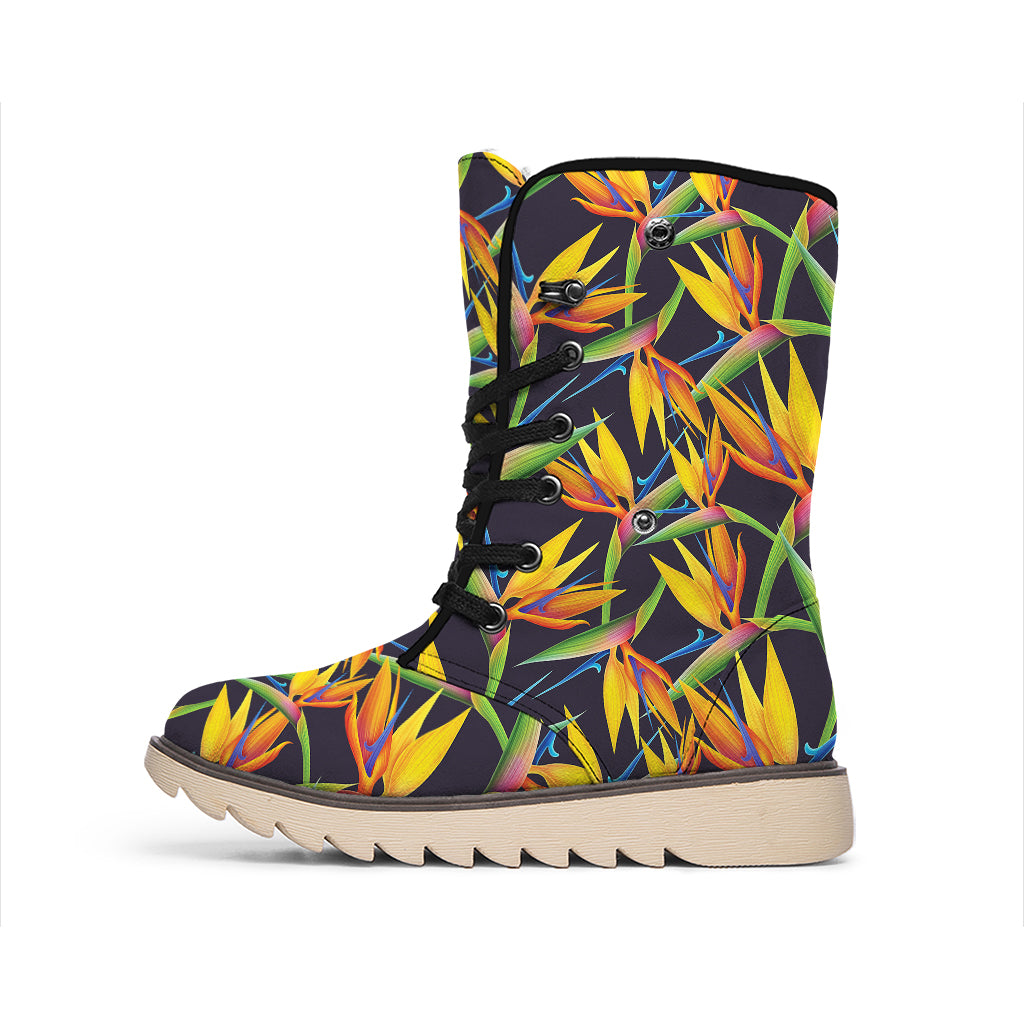 Bird Of Paradise Flower Pattern Print Winter Boots