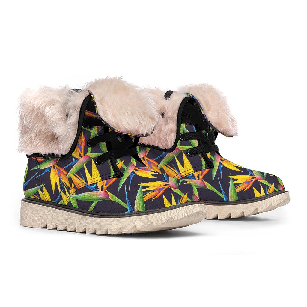 Bird Of Paradise Flower Pattern Print Winter Boots