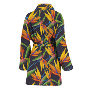 Bird Of Paradise Flower Pattern Print Women's Bathrobe