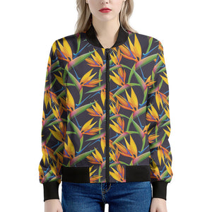 Bird Of Paradise Flower Pattern Print Women's Bomber Jacket