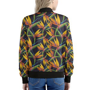 Bird Of Paradise Flower Pattern Print Women's Bomber Jacket