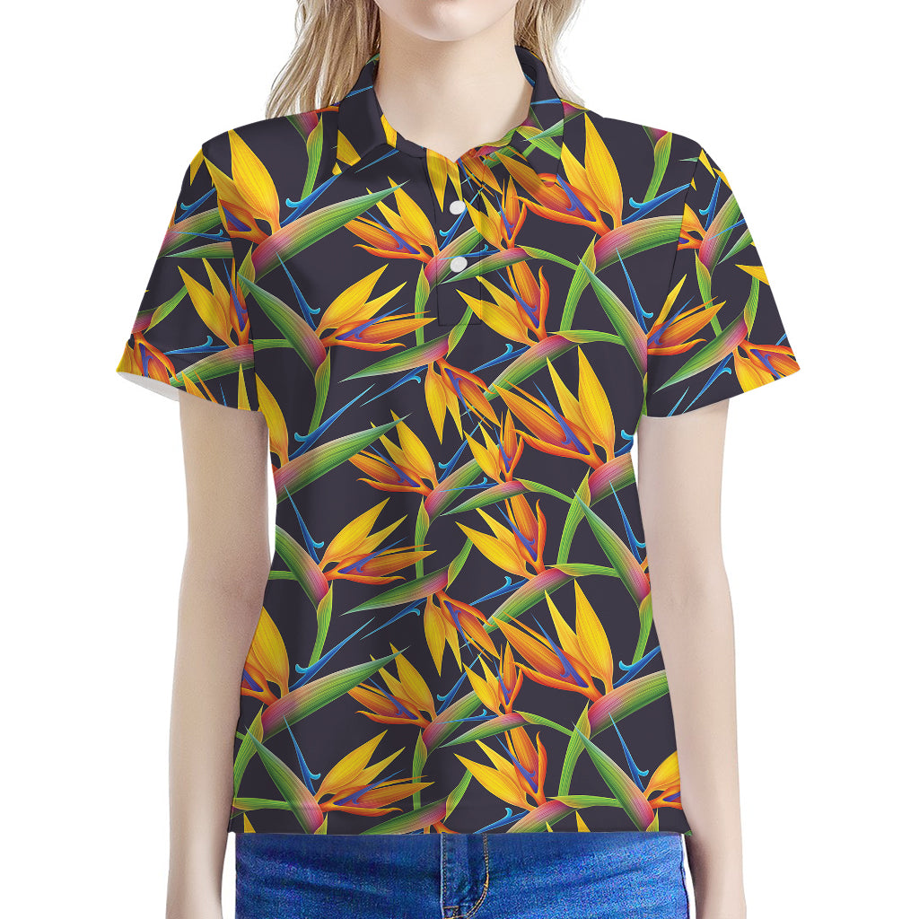 Bird Of Paradise Flower Pattern Print Women's Polo Shirt