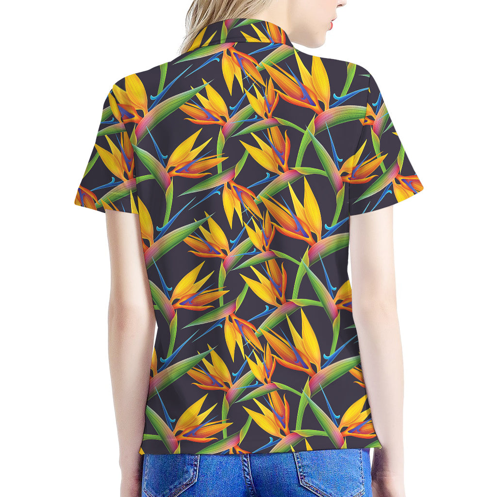 Bird Of Paradise Flower Pattern Print Women's Polo Shirt