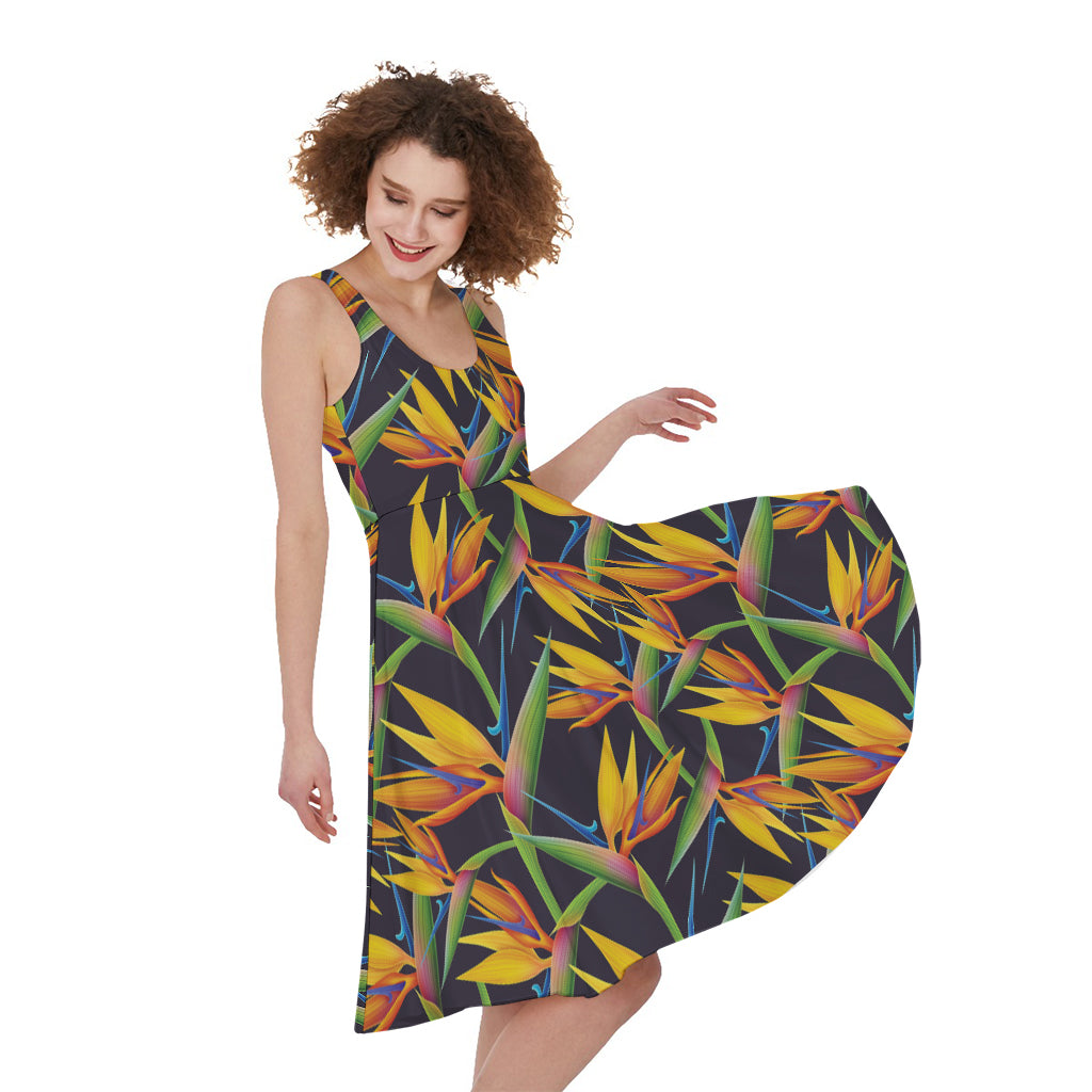 Bird Of Paradise Flower Pattern Print Women's Sleeveless Dress