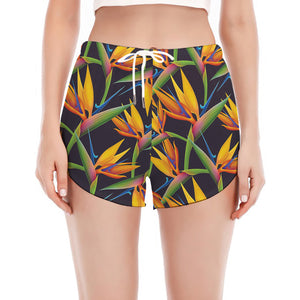 Bird Of Paradise Flower Pattern Print Women's Split Running Shorts