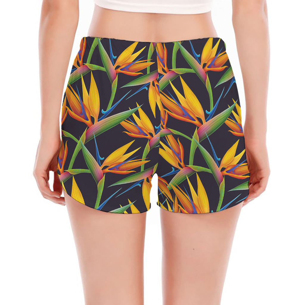 Bird Of Paradise Flower Pattern Print Women's Split Running Shorts