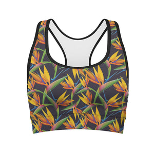 Bird Of Paradise Flower Pattern Print Women's Sports Bra