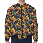 Bird Of Paradise Flower Pattern Print Zip Sleeve Bomber Jacket