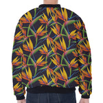 Bird Of Paradise Flower Pattern Print Zip Sleeve Bomber Jacket