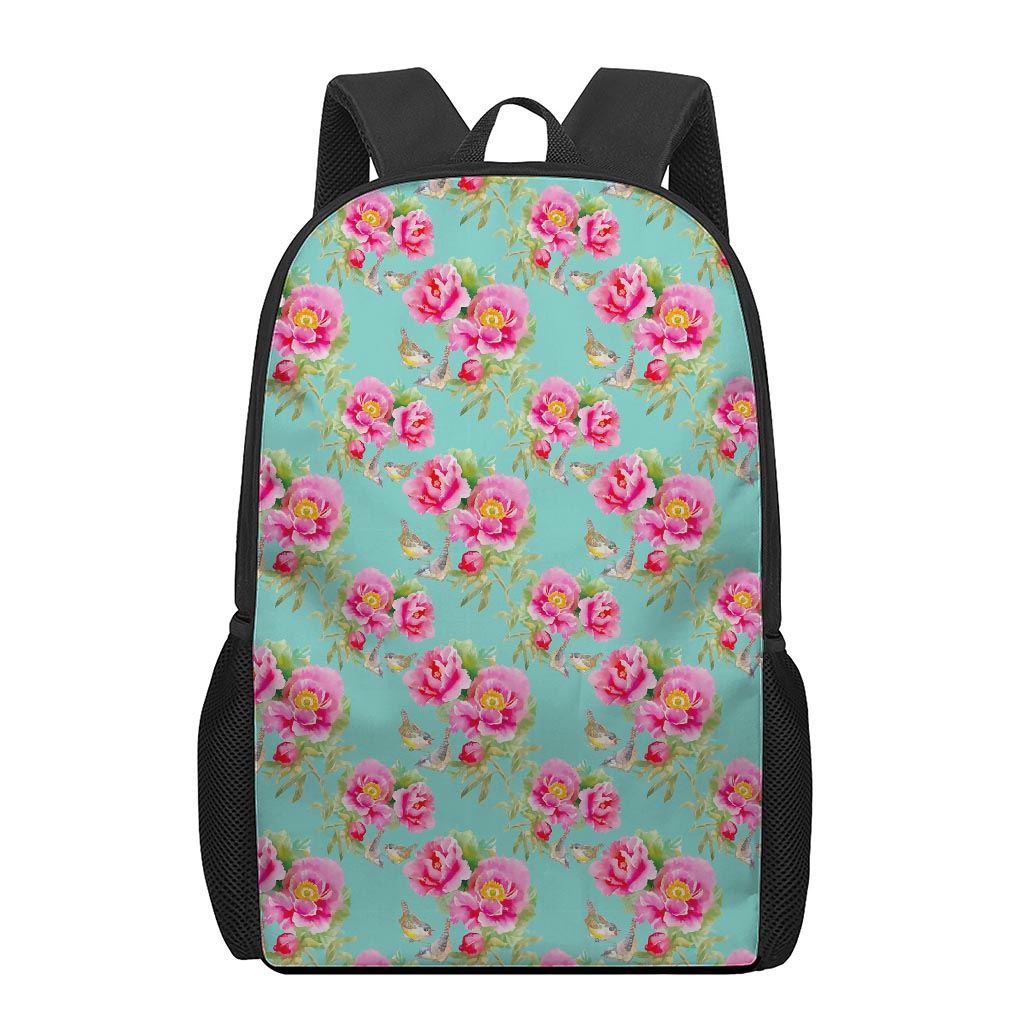 Bird Pink Floral Flower Pattern Print 17 Inch Backpack