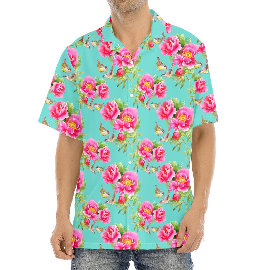 Bird Pink Floral Flower Pattern Print Aloha Shirt