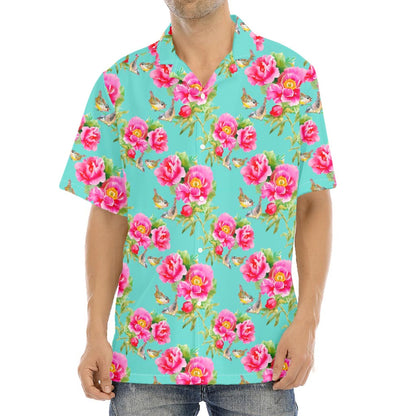 Bird Pink Floral Flower Pattern Print Aloha Shirt