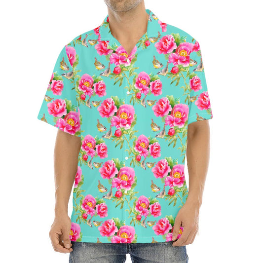 Bird Pink Floral Flower Pattern Print Aloha Shirt
