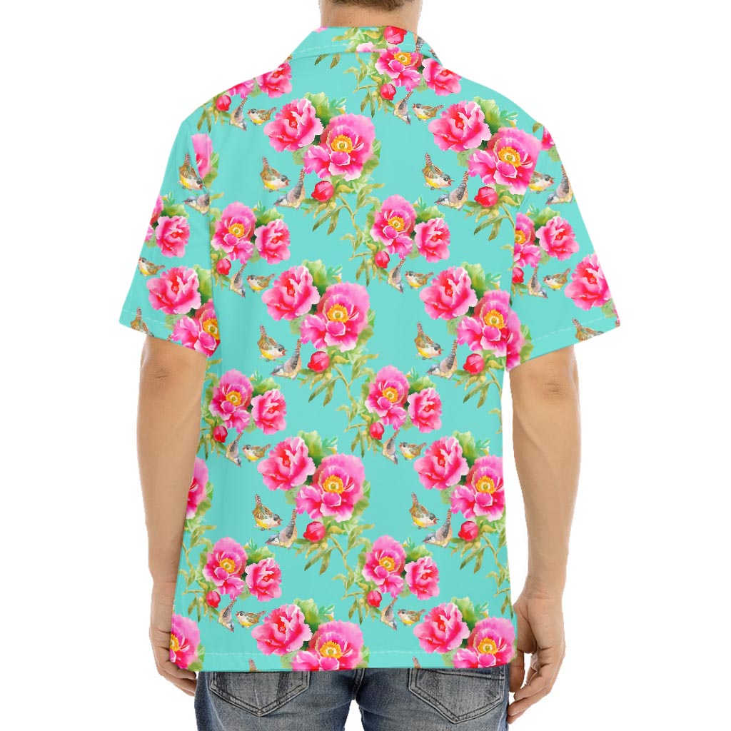 Bird Pink Floral Flower Pattern Print Aloha Shirt