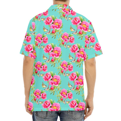 Bird Pink Floral Flower Pattern Print Aloha Shirt