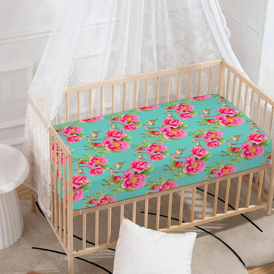 Bird Pink Floral Flower Pattern Print Baby Crib Sheet