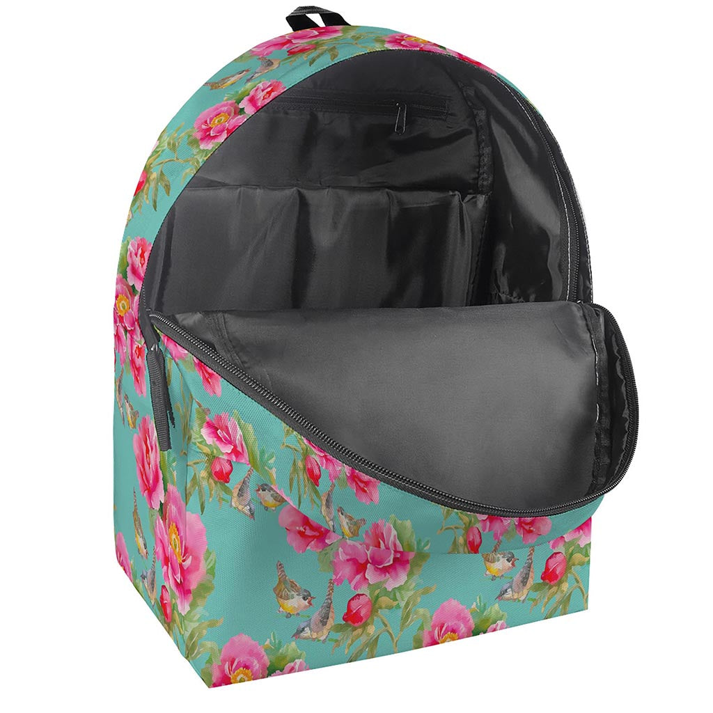 Bird Pink Floral Flower Pattern Print Backpack