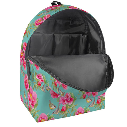Bird Pink Floral Flower Pattern Print Backpack