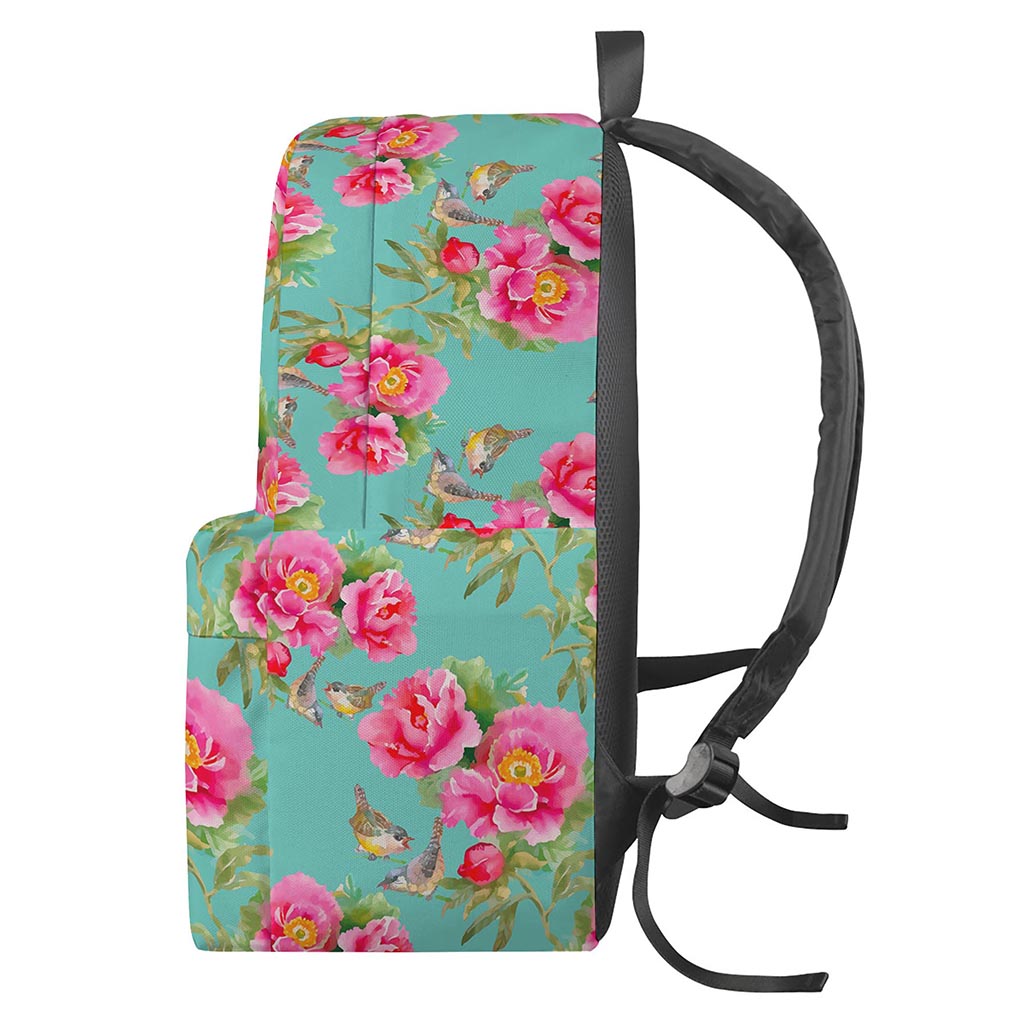 Bird Pink Floral Flower Pattern Print Backpack