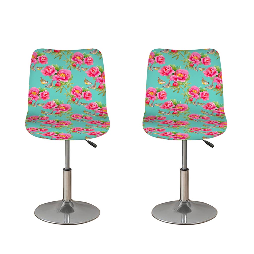 Bird Pink Floral Flower Pattern Print Bar Stool Covers