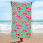 Bird Pink Floral Flower Pattern Print Beach Towel