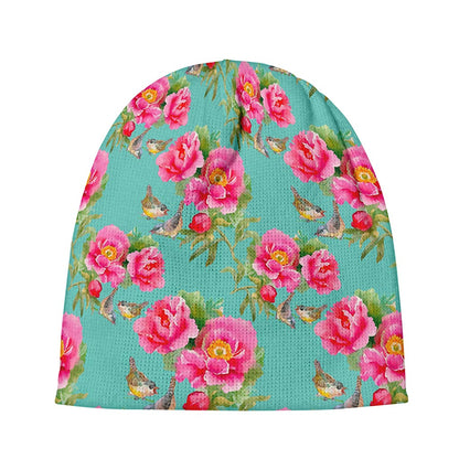 Bird Pink Floral Flower Pattern Print Beanie