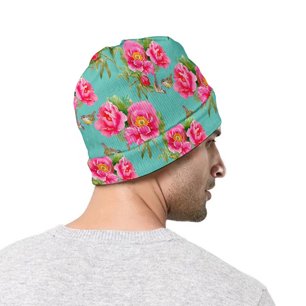 Bird Pink Floral Flower Pattern Print Beanie