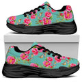 Bird Pink Floral Flower Pattern Print Black Chunky Shoes